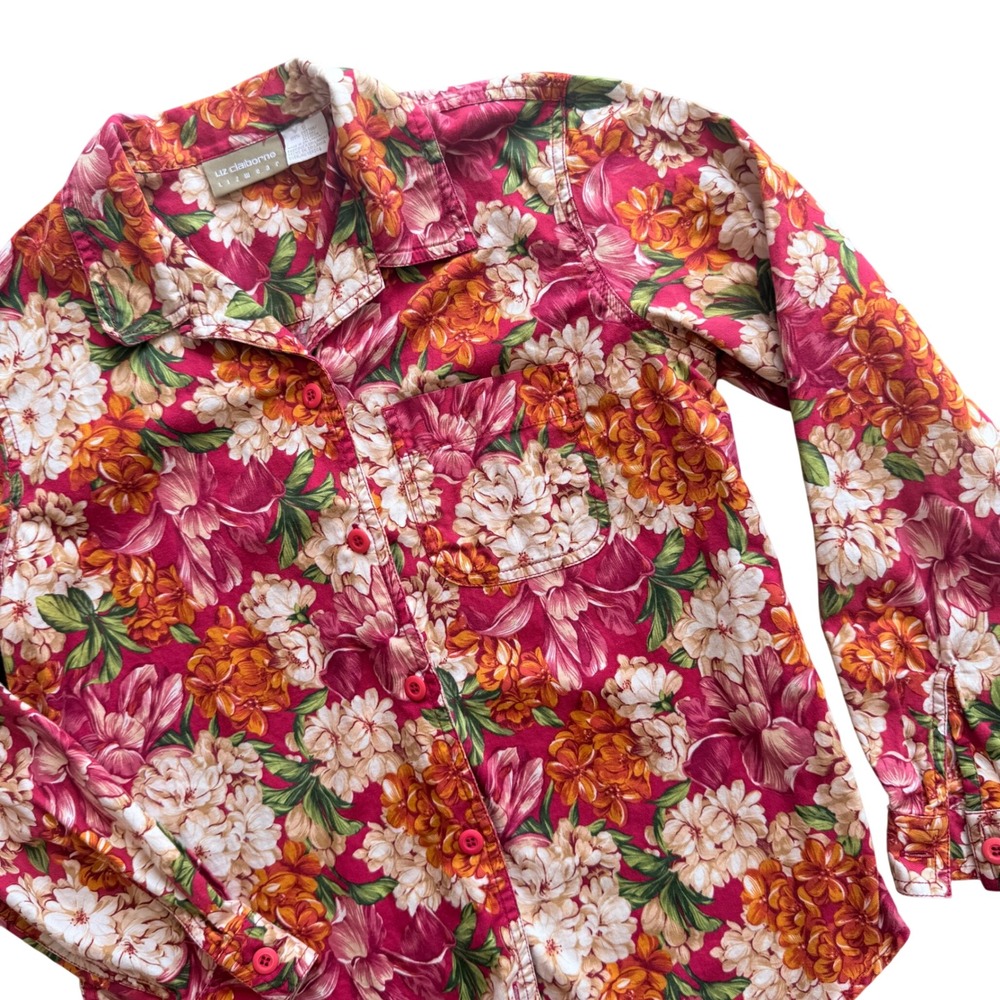 Vintage Floral Button Down Shirt Womens Sm Tropical Cotton cottage cottagecore